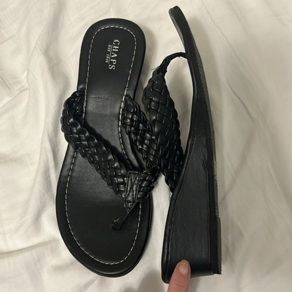 CHAPS black leather weave sandals - Picture 1 of 3